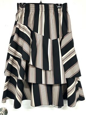 Jane & Delancey Stripe Cotton Midi Skirt Tiered Elastic Waist Boho Coastal